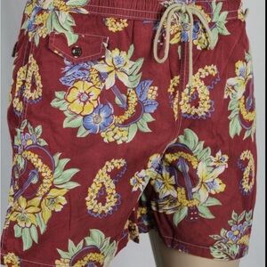 Ralph Lauren Burgundy Floral Paisley Swim/Beach Shorts